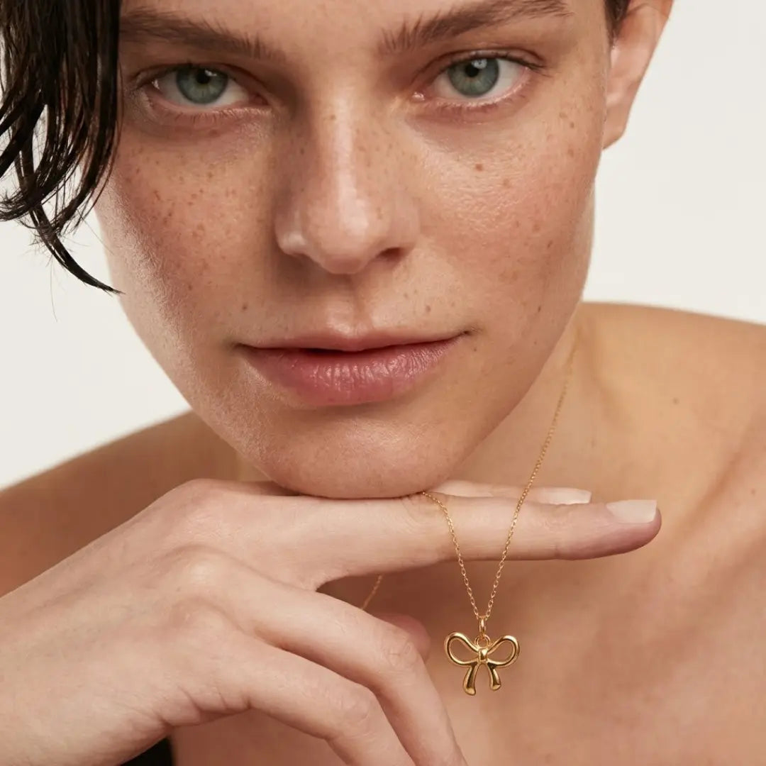 18K Gold Filled Ribbon Bow Pendant Necklace – Minimalist Everyday Fine Jewelry for Women